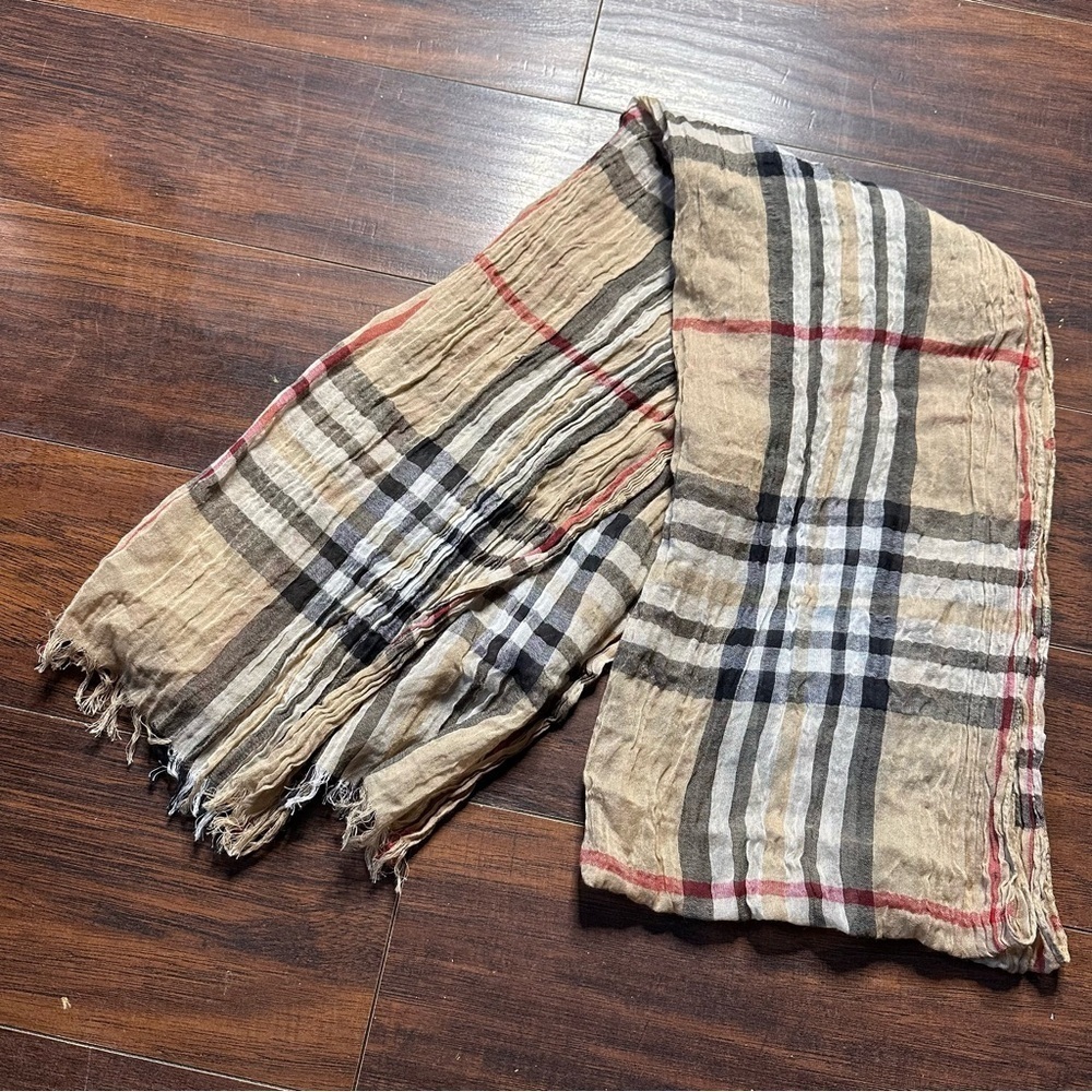 Brown Plaid Lightweight Oversized Scarf Shawl